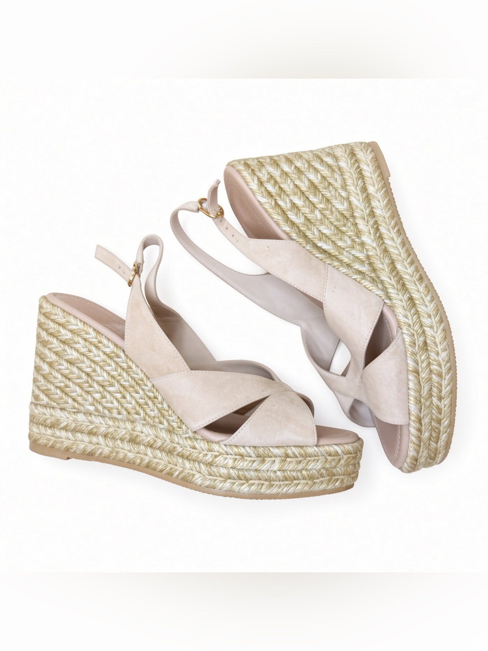 Stuart Weitzman Adobe Nude Espadrille Wedge Sandals Size 9 - Picture 1 of 13